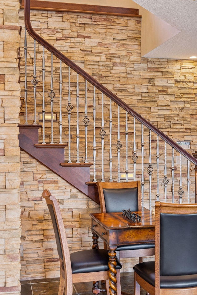 12159 Quail Avenue Ln N, Stillwater, MN 55082 - staircase with a textured ceiling