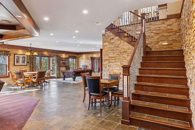 12159 Quail Avenue Ln N, Stillwater, MN 55082 - dining room with plenty of natural light, stairway, recessed lighting, billiards table, and stone finish flooring
