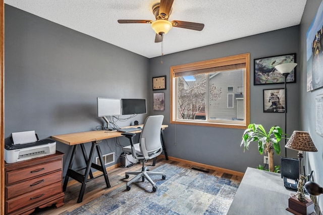 5392 Highland Trl, Big Lake, MN 55309 - office space with wood finished floors, a ceiling fan, baseboards, and a textured ceiling