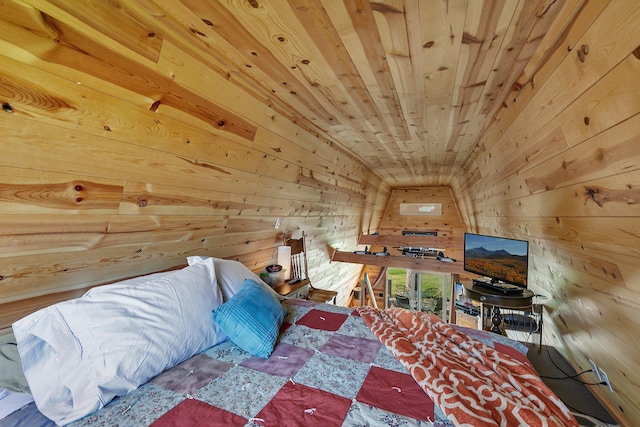 19663 County Road 9 NE, New London Twp, MN 56273 - bedroom with wood walls and wooden ceiling