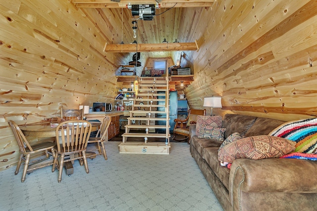 19663 County Road 9 NE, New London Twp, MN 56273 - carpeted dining space with wooden walls