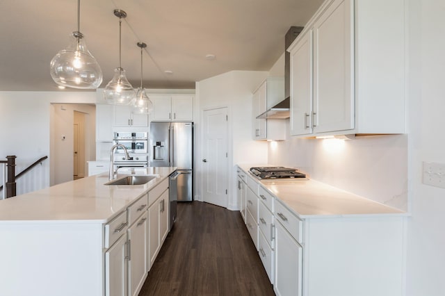 11452 Queens Ct N, Lake Elmo, MN 55042 - kitchen featuring a sink, appliances with stainless steel finishes, white cabinetry, dark wood-type flooring, and light countertops