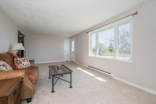 3003 Hammond Ave, Superior, WI 54880 - living area with a baseboard heating unit, healthy amount of natural light, carpet floors, and baseboards