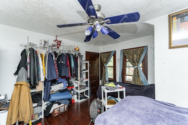 339 Cherry St E, Mazeppa, MN 55956 - bedroom with a textured ceiling, wood finished floors, and a ceiling fan
