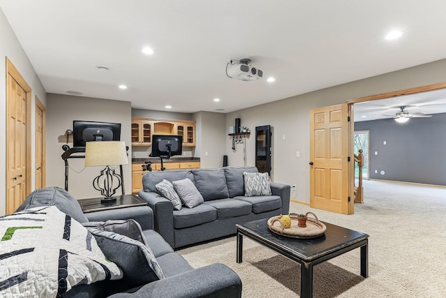4828 Mason Ave NE, Saint Michael, MN 55376 - living room with recessed lighting, light carpet, a ceiling fan, and baseboards