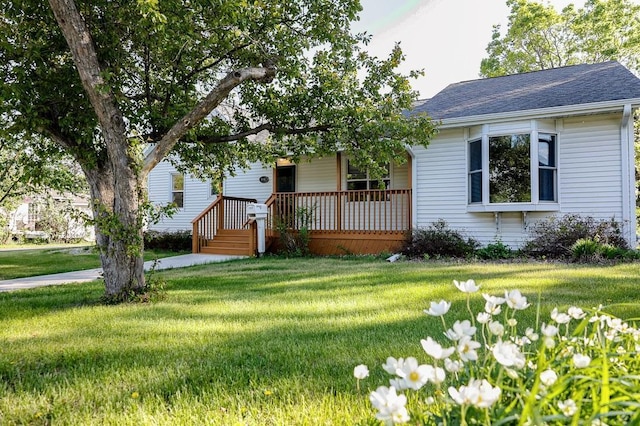 546 2nd St SE, Perham, MN 56573 - view of front facade featuring covered porch, a front yard, and a shingled roof