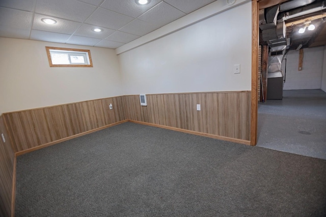 546 2nd St SE, Perham, MN 56573 - below grade area featuring wainscoting, recessed lighting, carpet flooring, wood walls, and a drop ceiling