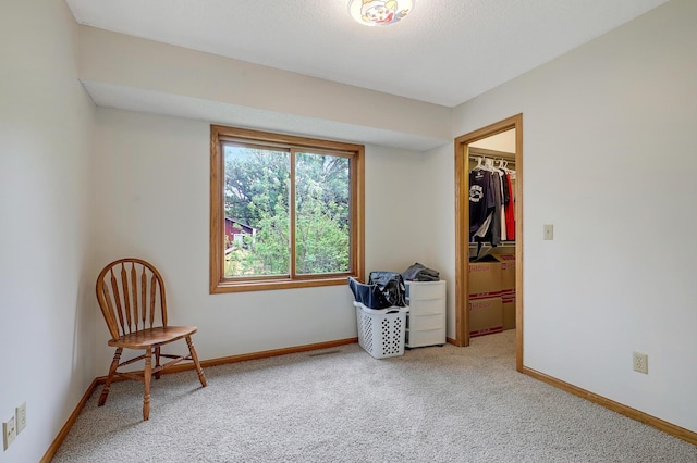 sitting room with carpet flooring and baseboards