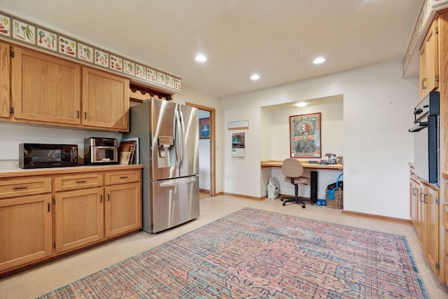 5 Hillside Ct, Northfield, MN 55057 - kitchen featuring black appliances, recessed lighting, an office area, baseboards, and light carpet