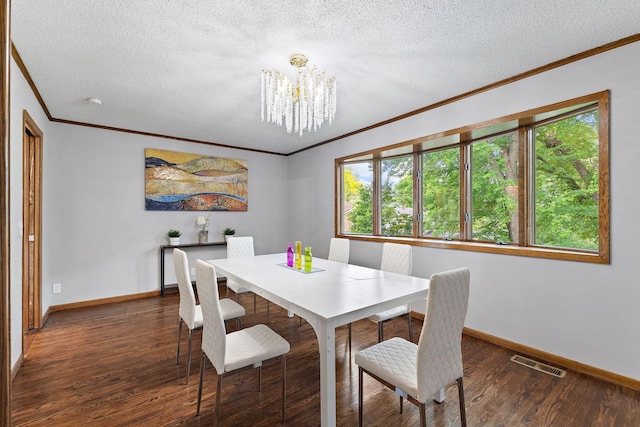 708 Brigadoon Cir, Shoreview, MN 55126 - dining space featuring ornamental molding, baseboards, wood finished floors, a textured ceiling, and a chandelier