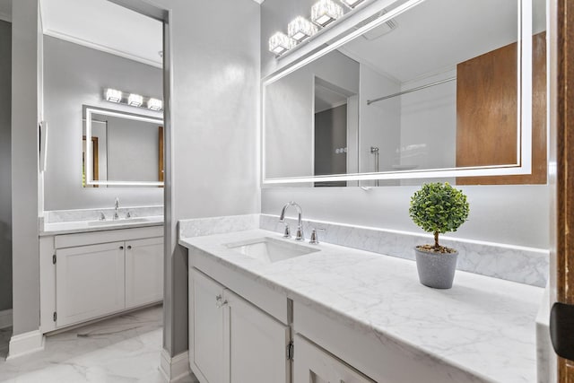 708 Brigadoon Cir, Shoreview, MN 55126 - full bathroom featuring marble finish flooring and two vanities
