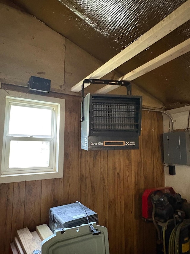 809 14th St S, Benson, MN 56215 - detailed view of wooden walls, electric panel, and a heating unit