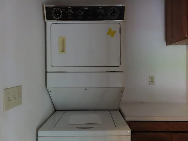 114 2nd St S, Truman, MN 56088 - laundry area with stacked washer and clothes dryer