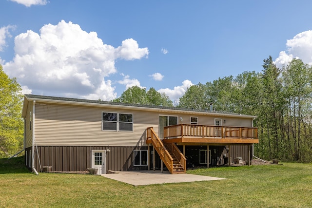 58885 County Road 136, Menahga, MN 56464 - rear view of house with a deck, stairway, a patio, and a yard