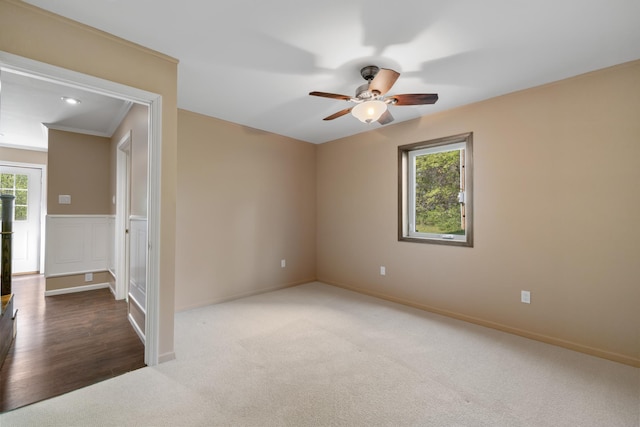58885 County Road 136, Menahga, MN 56464 - carpeted spare room with a ceiling fan, baseboards, and crown molding