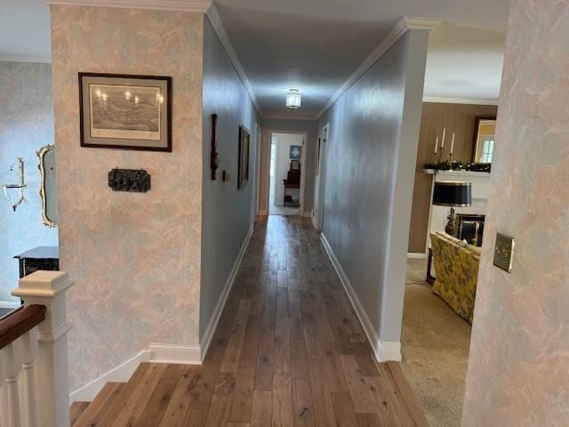 331 Willamor Cir, Albert Lea, MN 56007 - hall featuring hardwood / wood-style floors, crown molding, and baseboards