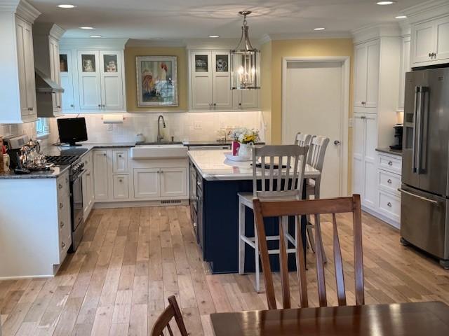 331 Willamor Cir, Albert Lea, MN 56007 - kitchen with high quality fridge, a sink, gas range, a center island, and light wood finished floors
