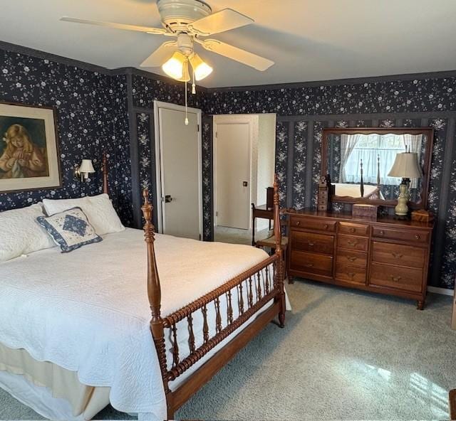 331 Willamor Cir, Albert Lea, MN 56007 - bedroom featuring wallpapered walls, light colored carpet, and ceiling fan