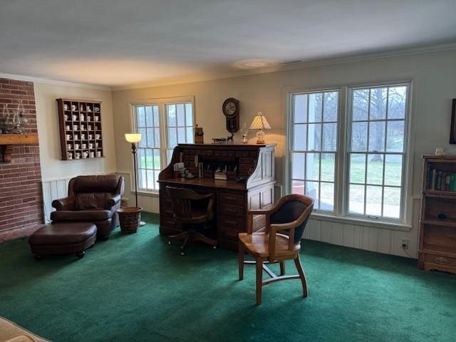 331 Willamor Cir, Albert Lea, MN 56007 - living area featuring carpet, crown molding, and a desk