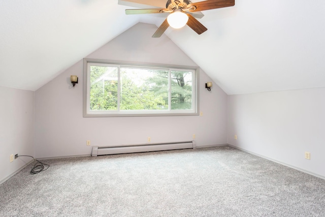 428 4th St, River Falls, WI 54022 - bonus room with a baseboard heating unit, carpet flooring, vaulted ceiling, ceiling fan, and baseboards