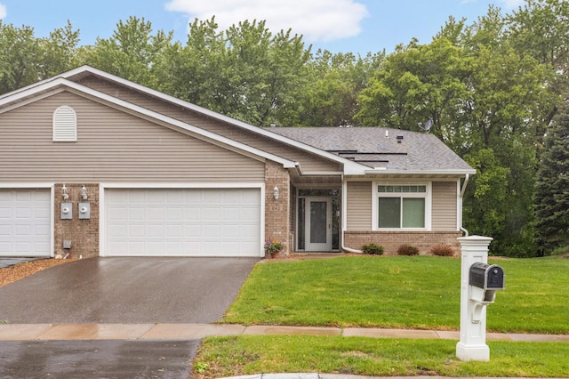 842 Monet Ct, Mendota Heights, MN 55120 - single story home featuring brick siding, asphalt driveway, a front lawn, a garage, and roof with shingles