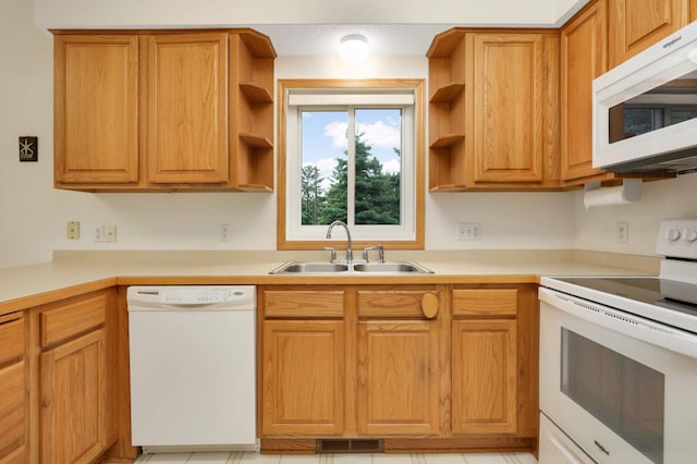 842 Monet Ct, Mendota Heights, MN 55120 - kitchen featuring white appliances, a sink, open shelves, and light countertops
