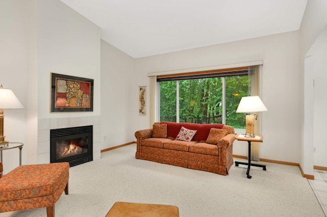 842 Monet Ct, Mendota Heights, MN 55120 - living room featuring baseboards, carpet flooring, and a tile fireplace