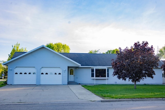 101 6th St NW, Perham, MN 56573 - ranch-style house featuring an attached garage, concrete driveway, a shingled roof, and a front yard