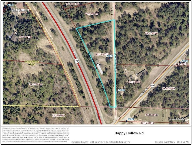 25673 Happy Hollow Rd, Park Rapids, MN 56470 - aerial view of property's location with property boundaries highlighted