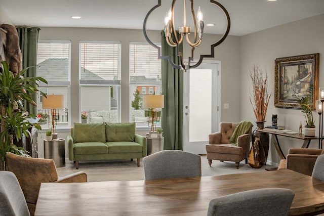 20555 Greenwood Ave, Lakeville, MN 55044 - dining area featuring healthy amount of natural light, wood finished floors, a chandelier, and recessed lighting