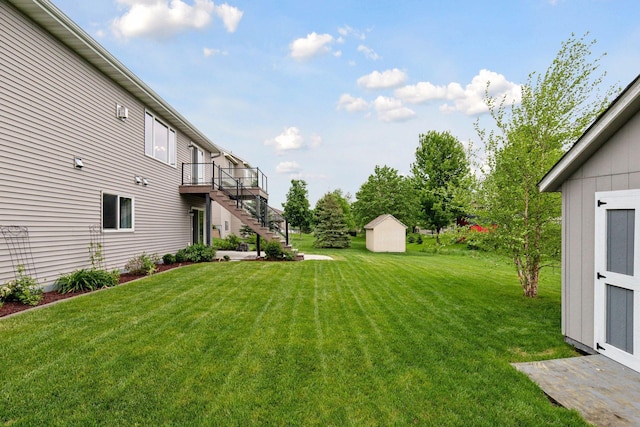 1429 10th Street Cir SE, New Prague, MN 56071 - view of green lawn with stairway and a wooden deck