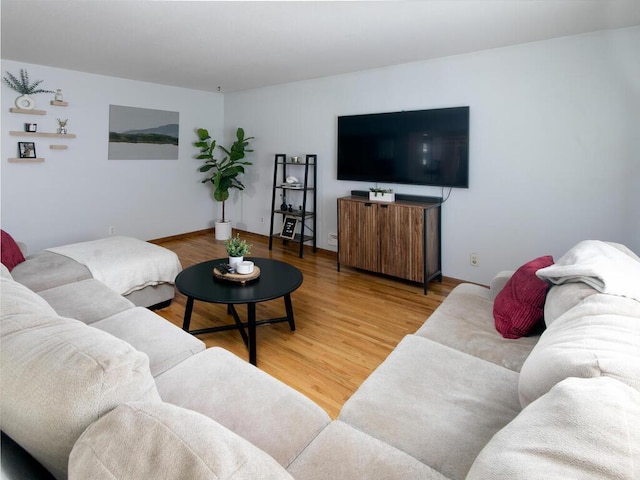 living room with wood finished floors and baseboards