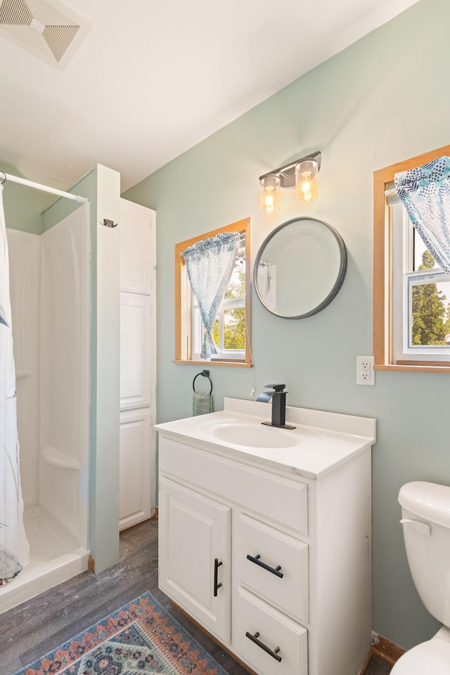 1605 White Ash Ln, Apple River Twp, WI 54810 - full bathroom featuring vanity, a shower with curtain, and wood finished floors