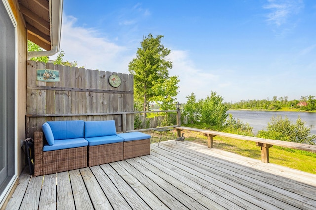 1605 White Ash Ln, Apple River Twp, WI 54810 - wooden deck with outdoor lounge area and a water view