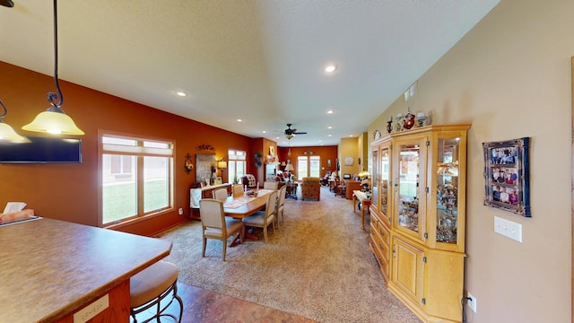 1720 Hale Dr, Albert Lea, MN 56007 - dining room featuring ceiling fan, recessed lighting, carpet flooring, and baseboards