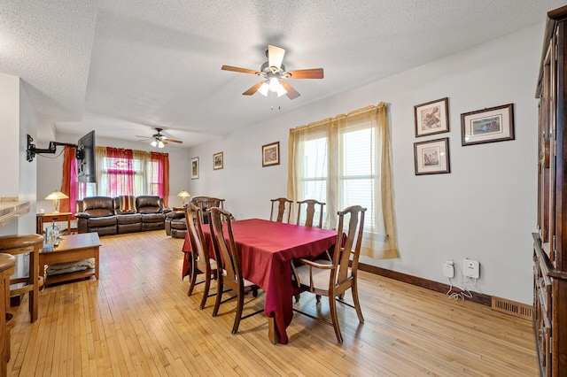 658 Plum St, Saint Paul, MN 55106 - dining space with a ceiling fan, plenty of natural light, a textured ceiling, and light wood-type flooring