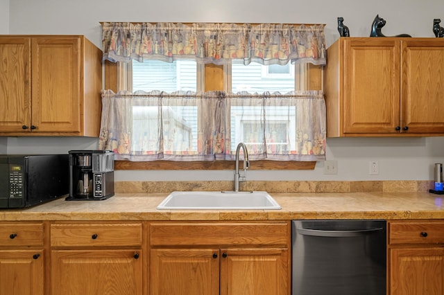 658 Plum St, Saint Paul, MN 55106 - kitchen with stainless steel dishwasher, black microwave, a sink, and plenty of natural light