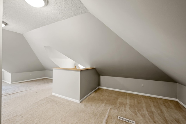 658 Plum St, Saint Paul, MN 55106 - additional living space featuring carpet floors, vaulted ceiling, baseboards, and a textured ceiling