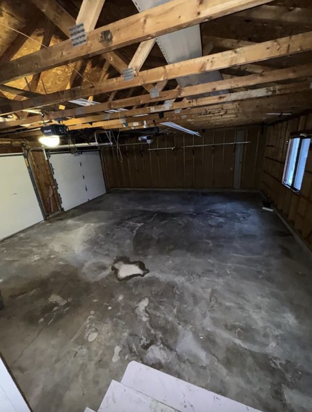 garage with a garage door opener