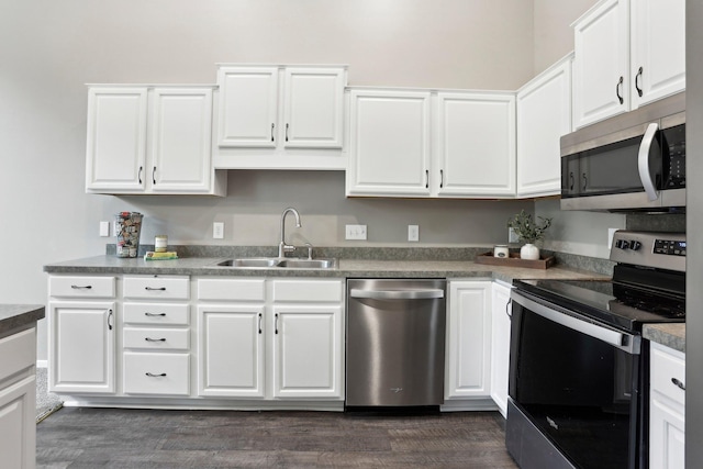 3394 Spring Glen Cir NW, Prior Lake, MN 55372 - kitchen with stainless steel appliances, a sink, white cabinets, and dark wood-style floors