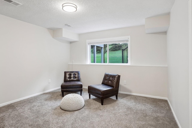 3394 Spring Glen Cir NW, Prior Lake, MN 55372 - living area featuring carpet flooring, a textured ceiling, and baseboards