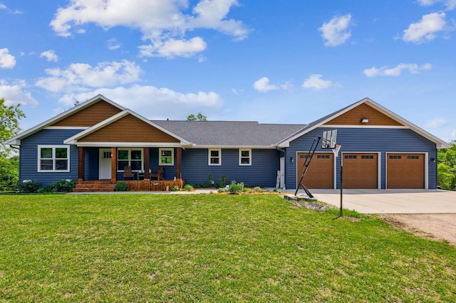 10798 Quiner Ave NW, Southside Twp, MN 55382 - view of front of house with covered porch, driveway, a garage, and a front lawn