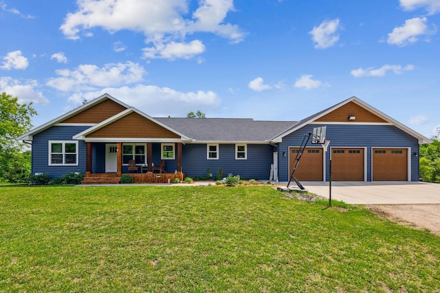 10798 Quiner Ave NW, Southside Twp, MN 55382 - view of front facade with a porch, concrete driveway, a garage, and a front yard