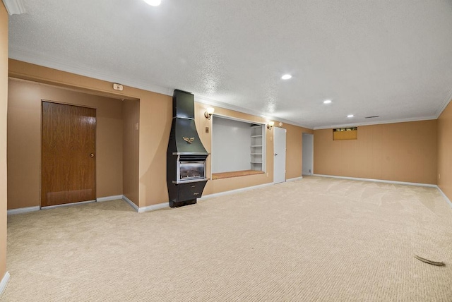3013 64th Ave N, Brooklyn Center, MN 55429 - finished basement with baseboards, crown molding, light colored carpet, and recessed lighting