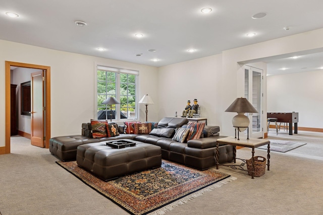 2442 Meeting St, Minnetonka, MN 55391 - living area featuring light carpet, baseboards, and recessed lighting