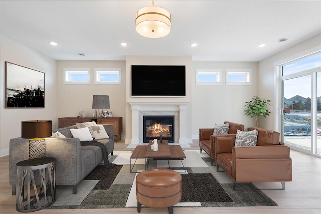 2300 Old Bridge Ln, Hastings, MN 55033 - living area with a glass covered fireplace and recessed lighting