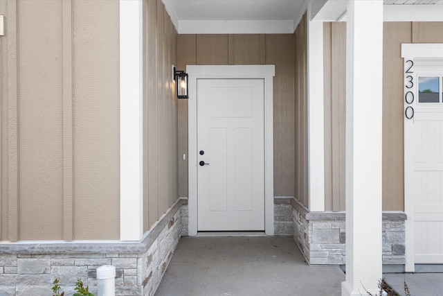 2300 Old Bridge Ln, Hastings, MN 55033 - doorway to property with stone siding