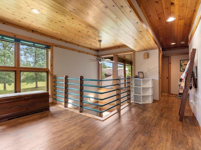27620 Island View Dr, Park Rapids, MN 56470 - empty room featuring wood ceiling, recessed lighting, wood finished floors, and ceiling fan