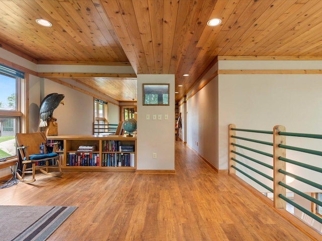 27620 Island View Dr, Park Rapids, MN 56470 - living area featuring recessed lighting, wood finished floors, wooden ceiling, and baseboards