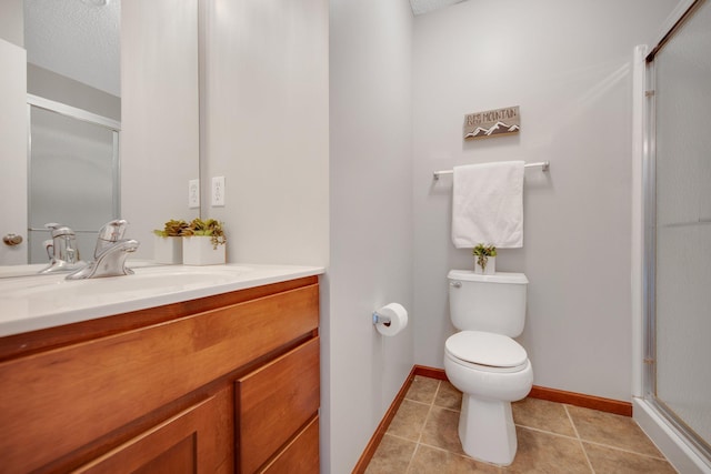 5133 Farnham Dr N, Hugo, MN 55038 - full bath featuring a stall shower, tile patterned flooring, toilet, and baseboards